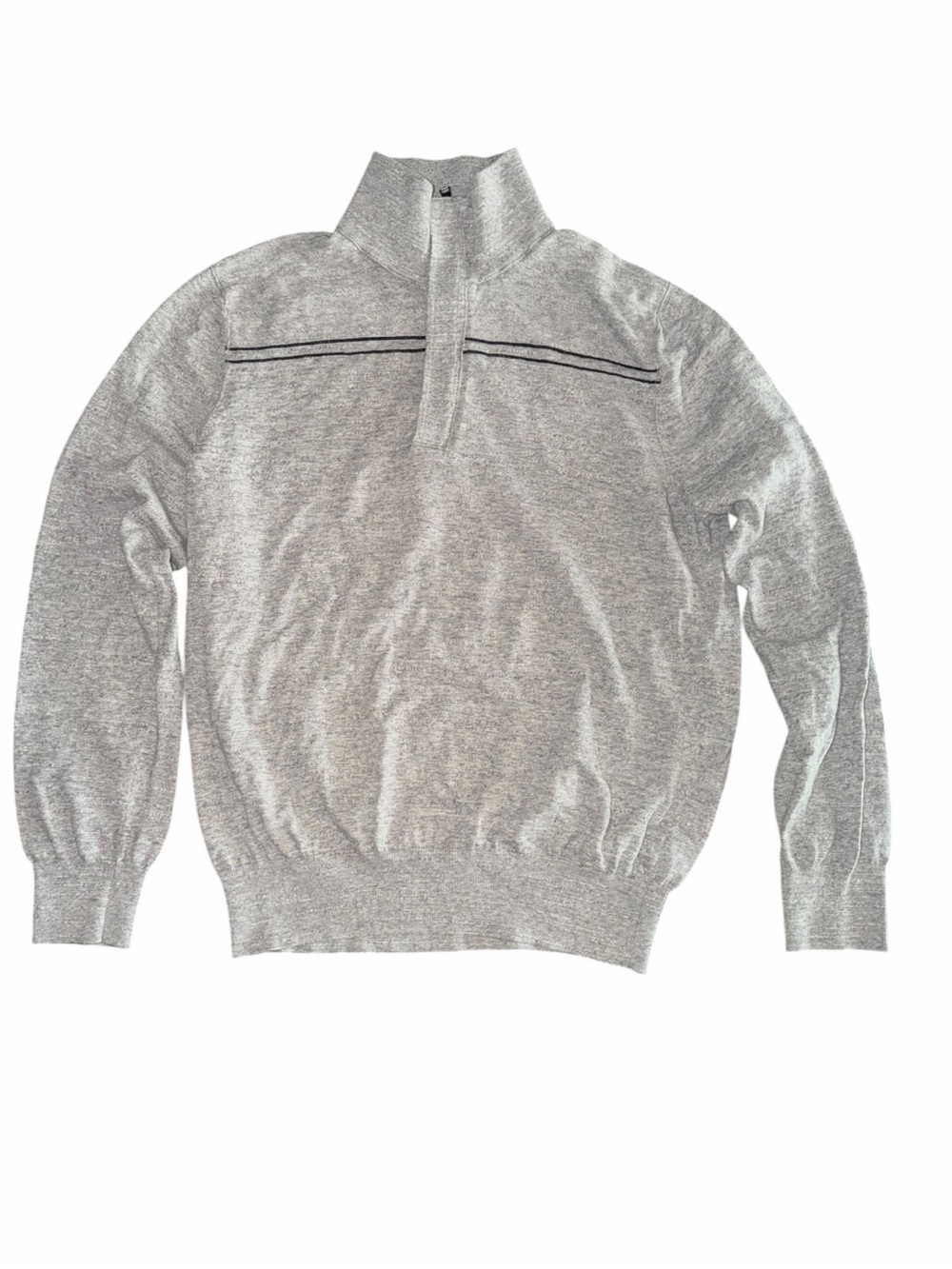 Banana Republic Men’s Quarter Zip Sweater Gray Heather Black Stripe Size Large